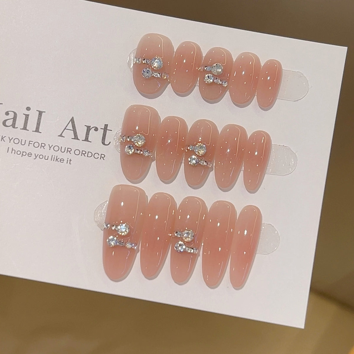 [Rose Crystal Ice Love] Huanhuan Blush with Diamonds and Precious Touch Pure Handmade Wear-On Nail 717 Style with Box and Tool Bag