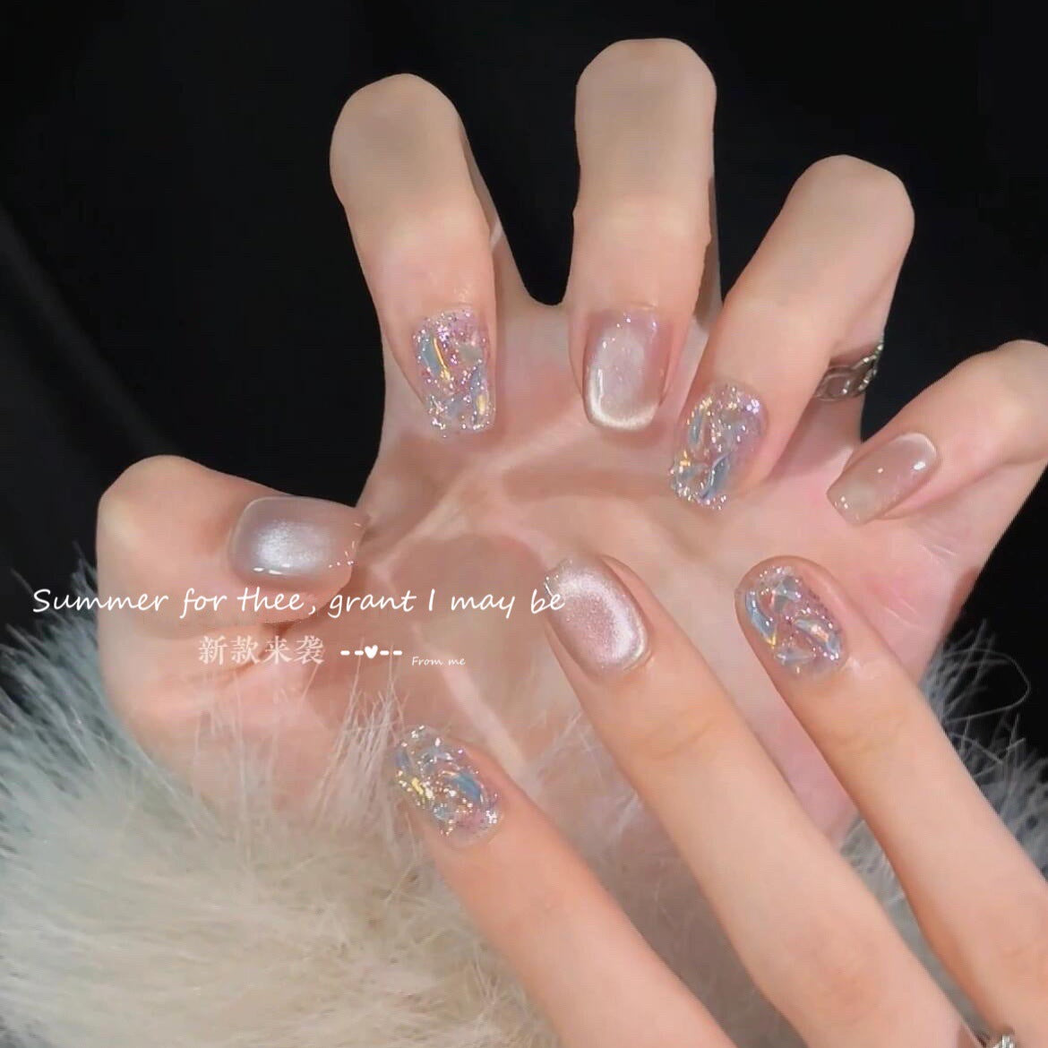 Wealthy Heiress Cat's Eye Sparkling Rhinestone Brightening Handmade Wearable Nail Fake Nail Patches, Wedding Nails, Pregnancy Nail 13 Exquisite Rhinestone-Set