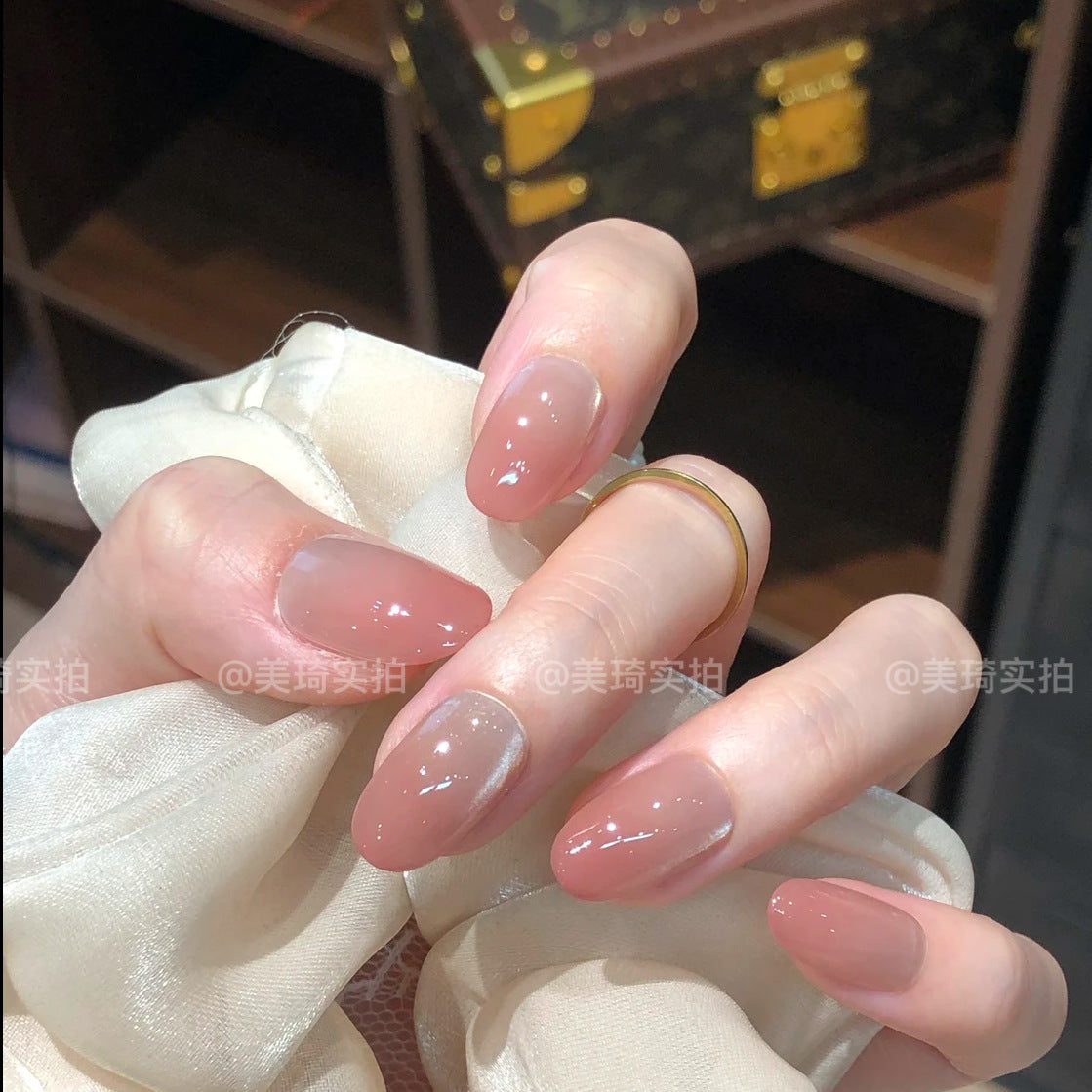 [Ningguang] Huanhuan Nude Gradient Ice Transparent Cat-Eye Pure Handmade Wear-On Nail 48 Styles with Box and Tool Bag
