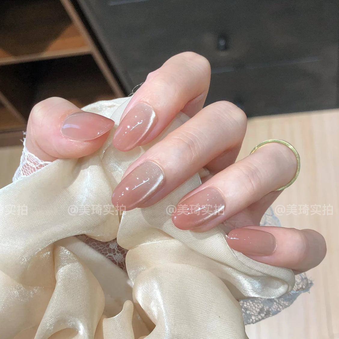 [Ningguang] Huanhuan Nude Gradient Ice Transparent Cat-Eye Pure Handmade Wear-On Nail 48 Styles with Box and Tool Bag