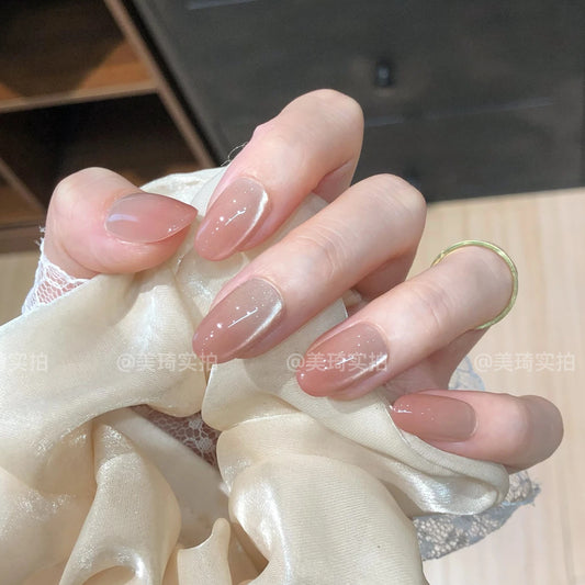 [Ningguang] Huanhuan Nude Gradient Ice Transparent Cat-Eye Pure Handmade Wear-On Nail 48 Styles with Box and Tool Bag
