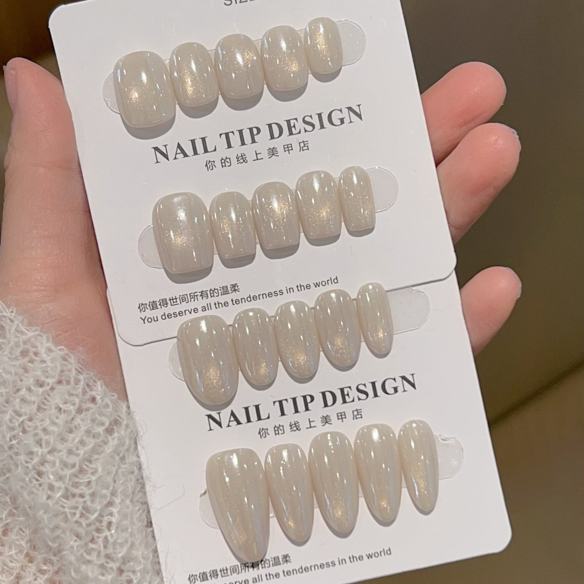 [Rusibai] Milky White Cat's Eye Hailey Pink Brightening Pure Handmade Wearable Nail H522 with Box Tool Bag