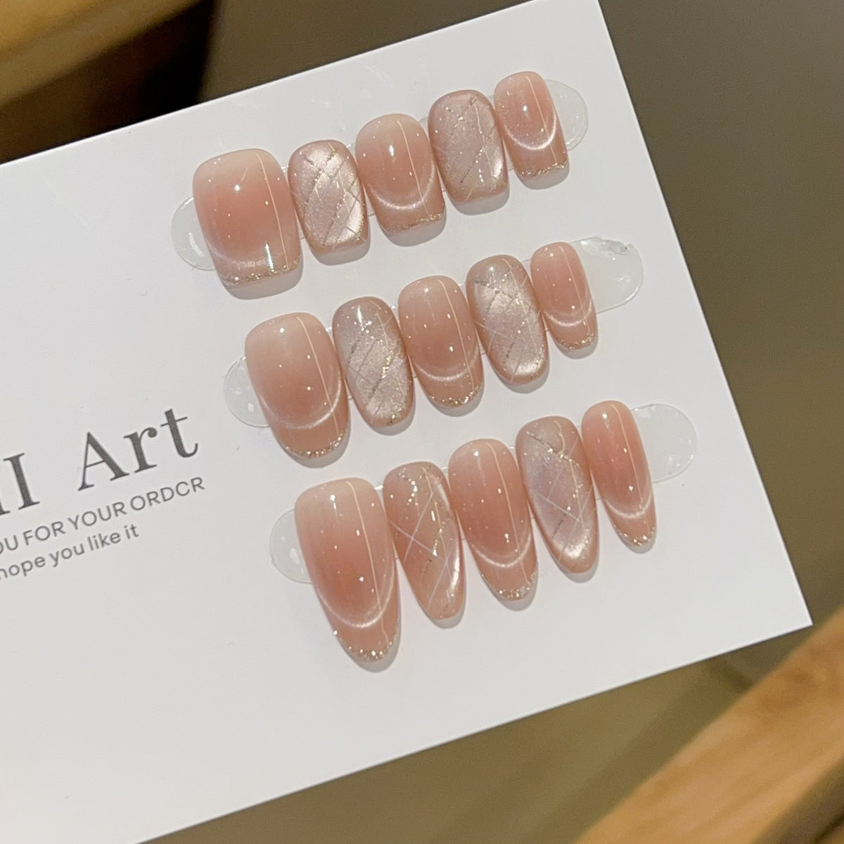 [Minimalism] Nude Blush, Cat Eye French Versatile Handmade Wear-On Nail J54 Style with Box Tool Bag