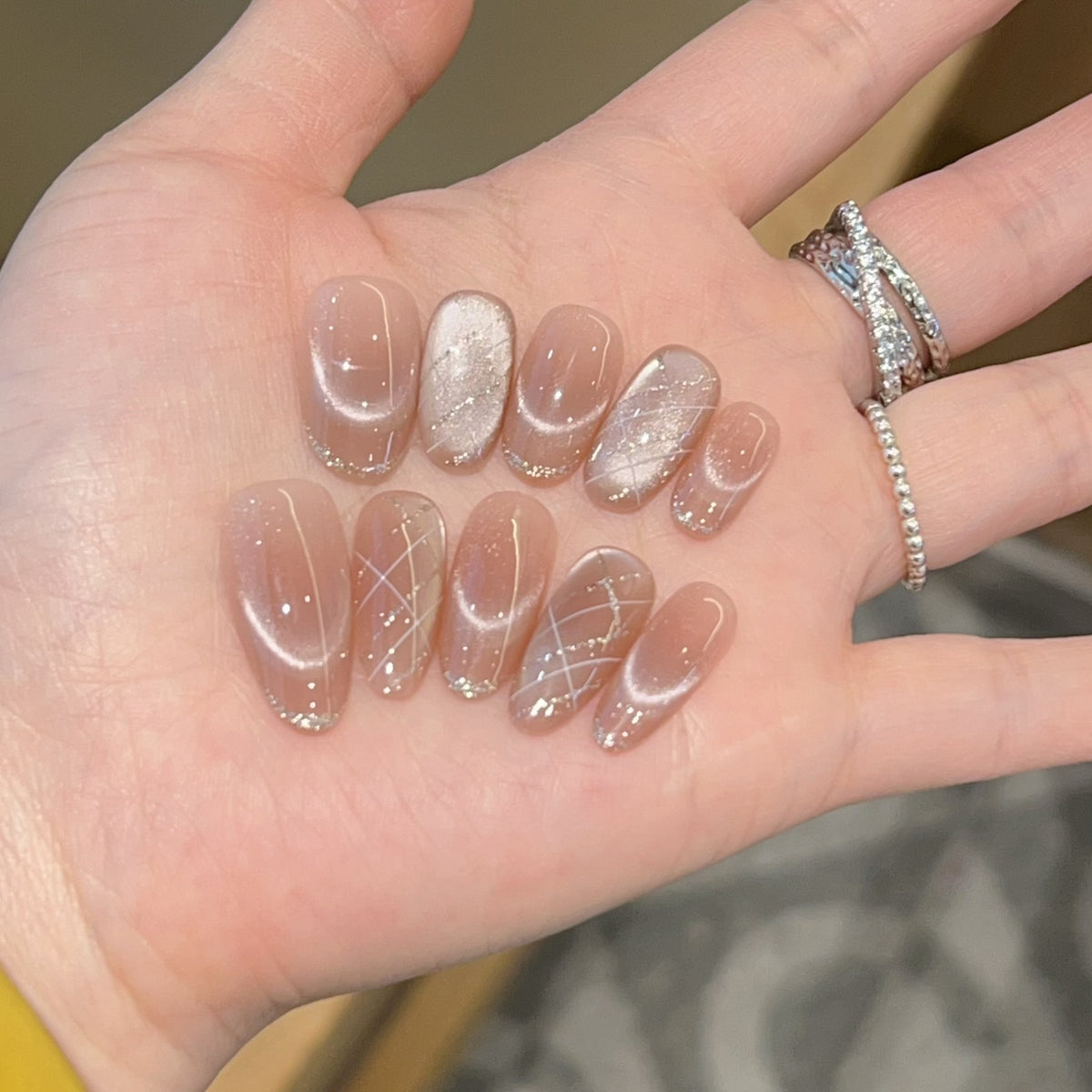 [Minimalism] Nude Blush, Cat Eye French Versatile Handmade Wear-On Nail J54 Style with Box Tool Bag