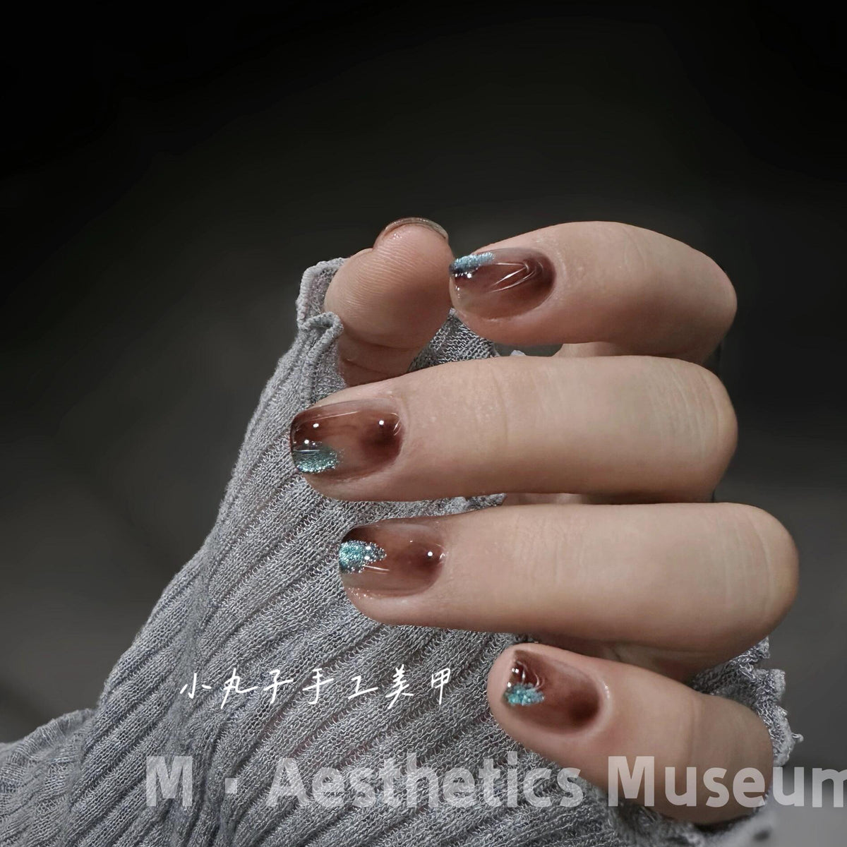 [] Lake Blue Cat's Eye Autumn/Winter Short Amber Gradation Handmade Wearable Nails 23 Styles for Whitening Beauty
