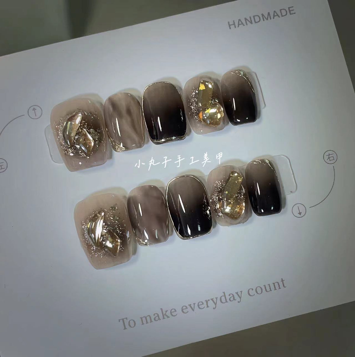 [Dark Crystal] Sheer Black Crystal Graded Nail Art Atmosphere-Inspired Press-on Nail 24 Styles Brightening Versatile Look