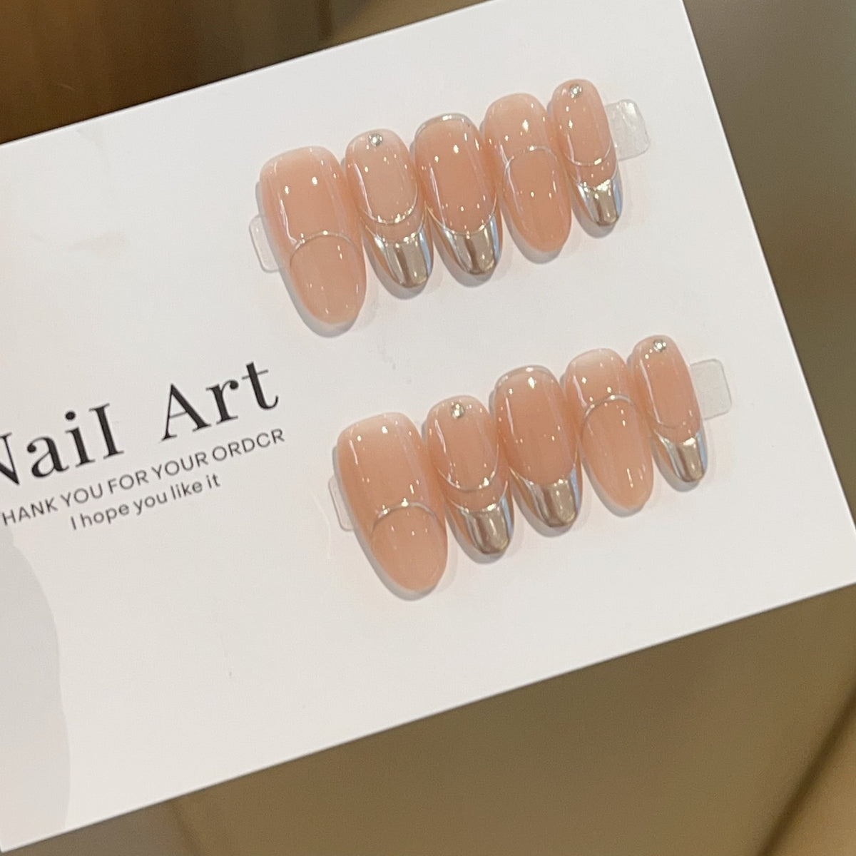 [God of Ambiance] Magic Mirror Pink Mirror French Nude Handmade Wearable Nail J27 Style with Box Tool Bag