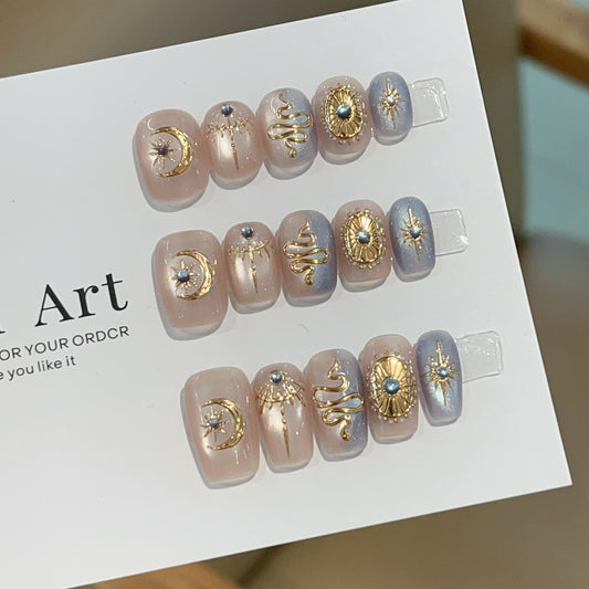 [Nyx] Vintage Totem Baroque Style Cat's Eye Pure Handmade Wearable Nail H206 Model with Box Tool Bag