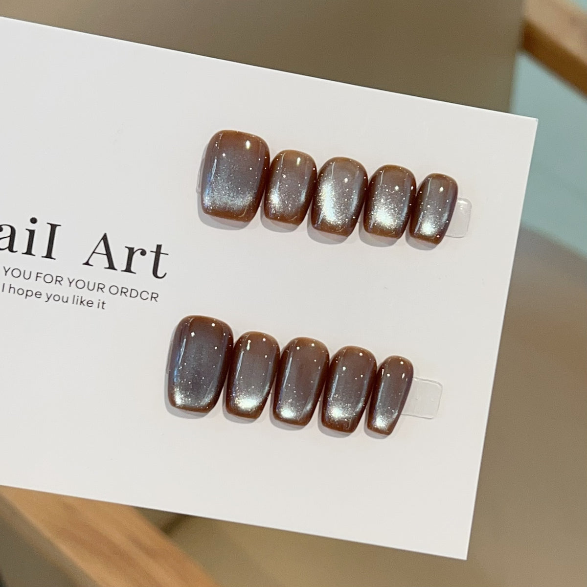 [Salt Lake] Premium Blue Brown Glass Bead Cat-Eye Simple Handmade Wear-On Nail 52 Styles with Box Tool Bag