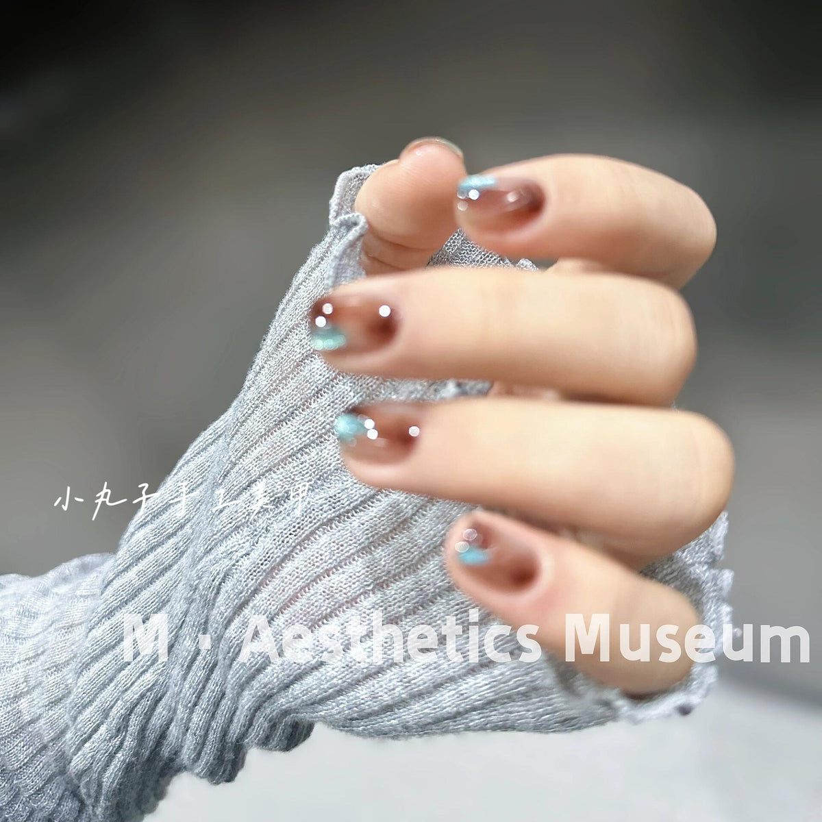 [] Lake Blue Cat's Eye Autumn/Winter Short Amber Gradation Handmade Wearable Nails 23 Styles for Whitening Beauty
