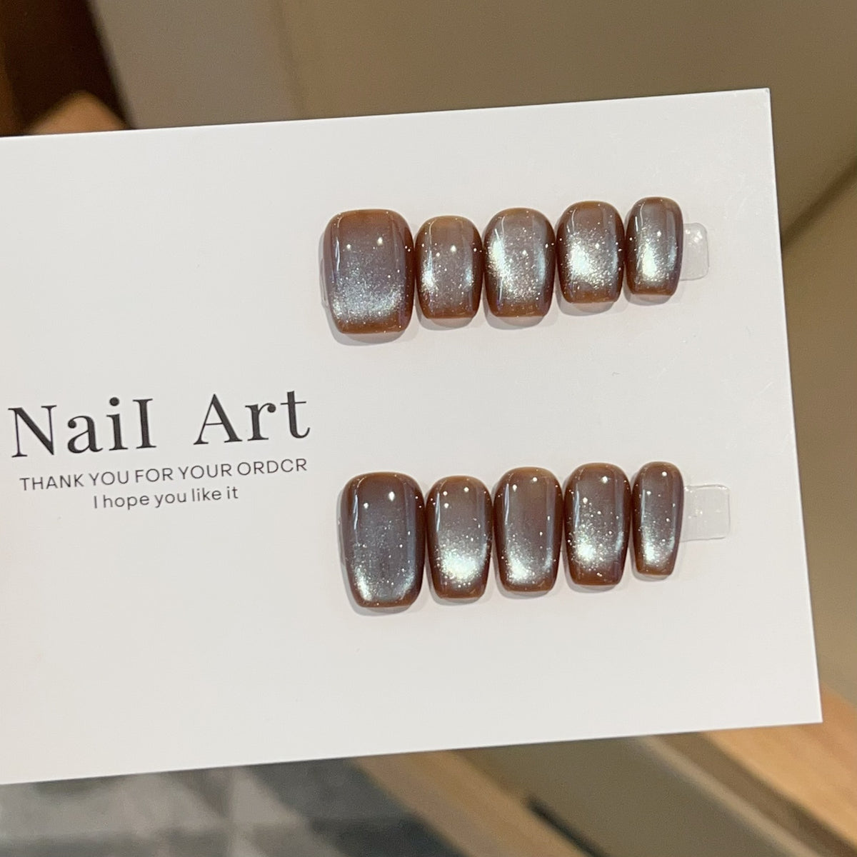 [Salt Lake] Premium Blue Brown Glass Bead Cat-Eye Simple Handmade Wear-On Nail 52 Styles with Box Tool Bag