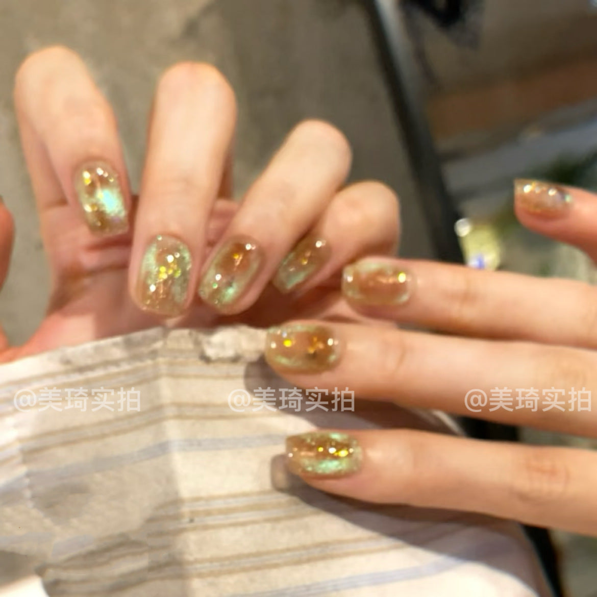 [Altay] hand-painted blended fresh green cat's eye pure handmade wearable nail 297 kit with box