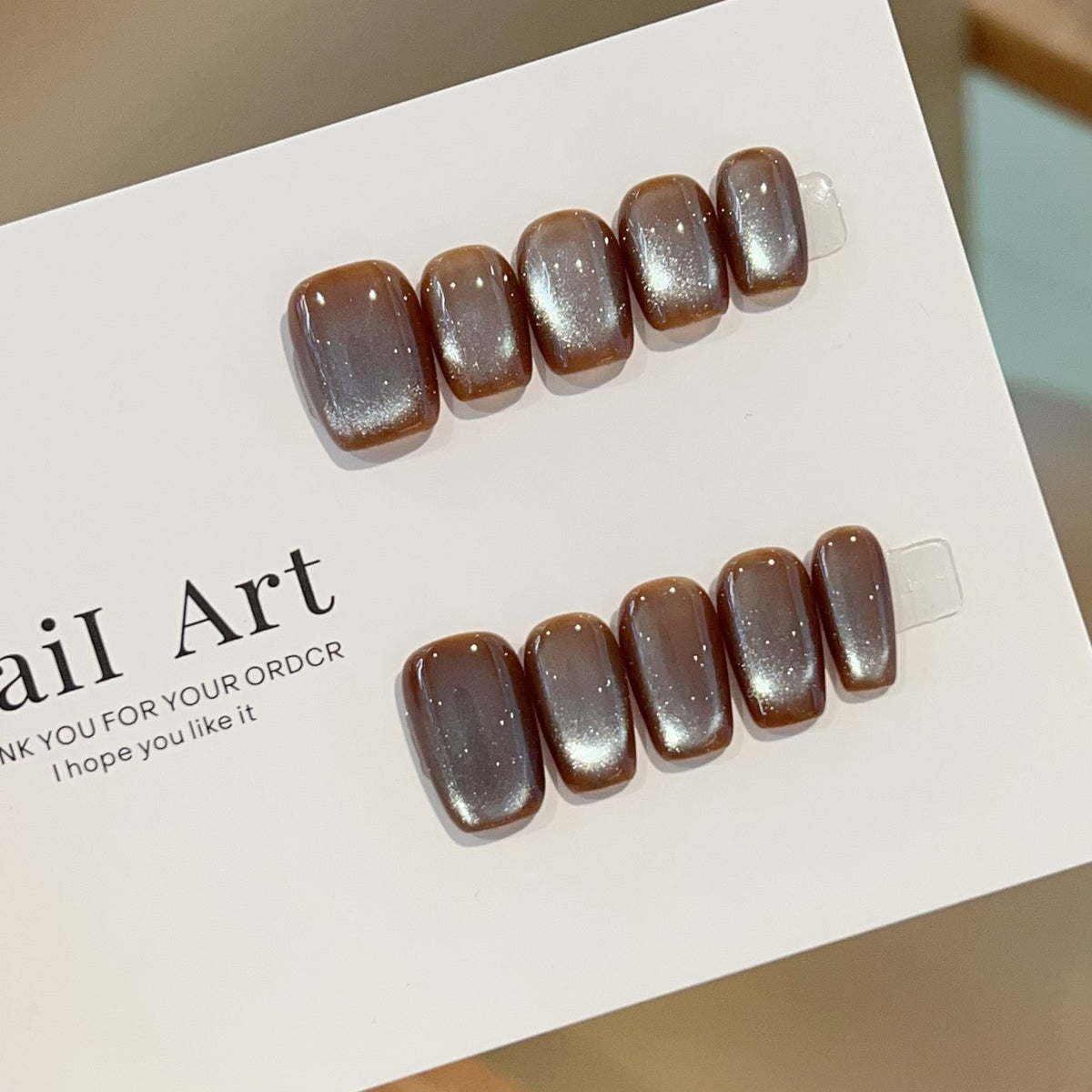 [Salt Lake] Premium Blue Brown Glass Bead Cat-Eye Simple Handmade Wear-On Nail 52 Styles with Box Tool Bag