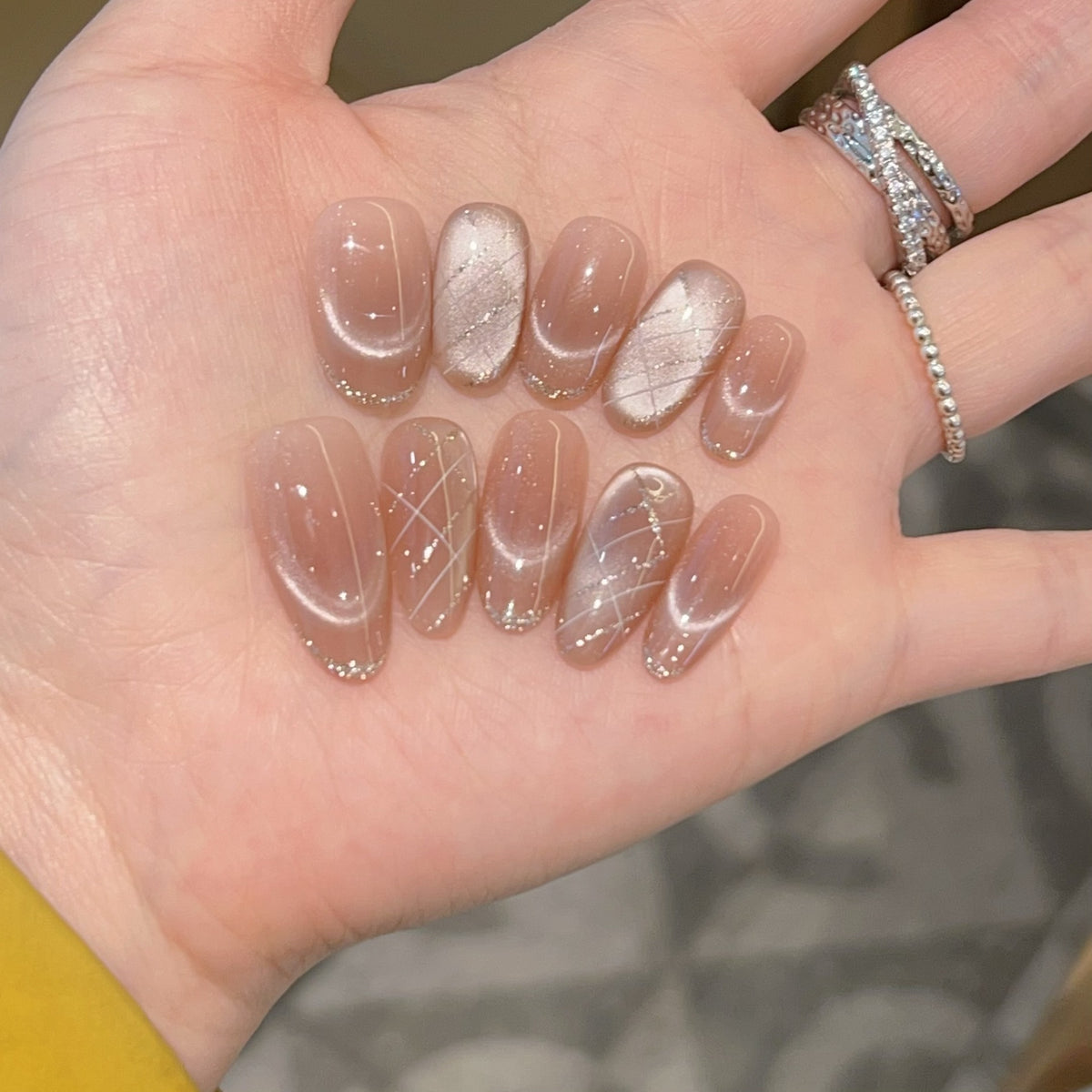 [Minimalism] Nude Blush, Cat Eye French Versatile Handmade Wear-On Nail J54 Style with Box Tool Bag