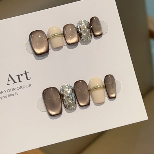 [Ring] Autumn and winter brown cat eye color scheme cream white handmade wearable armor H424 model with box tool kit