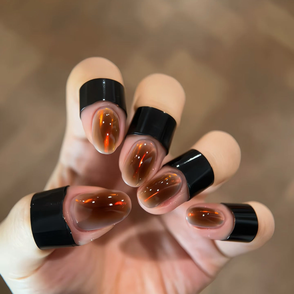 [Aurora Black Coffee Construction] Chicken Leg Teacher's Amber Aurora Handmade Wear-On Nail 87 Style Boxed Tool Bag