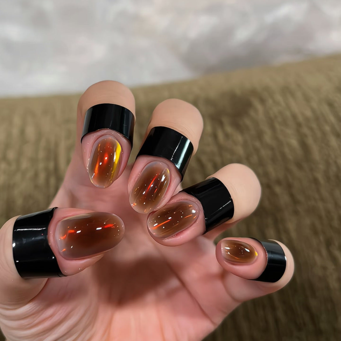 [Aurora Black Coffee Construction] Chicken Leg Teacher's Amber Aurora Handmade Wear-On Nail 87 Style Boxed Tool Bag