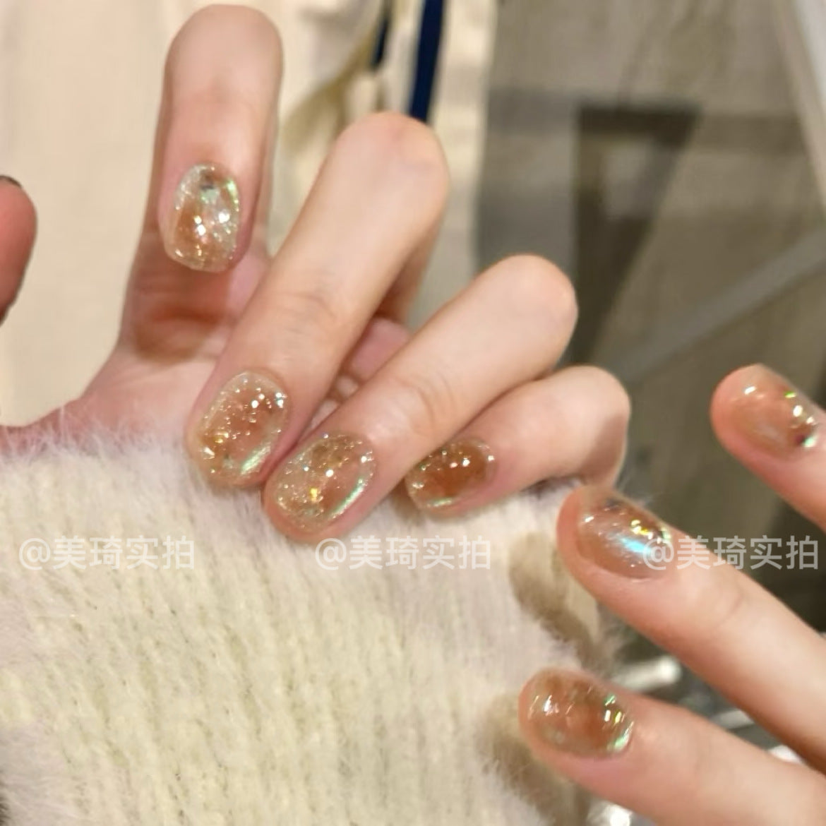[Altay] hand-painted blended fresh green cat's eye pure handmade wearable nail 297 kit with box