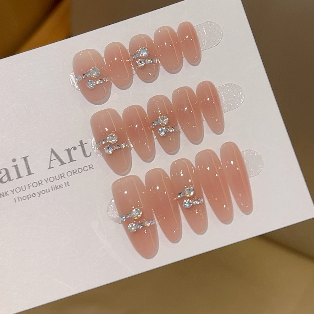 [Rose Crystal Ice Love] Huanhuan Blush with Diamonds and Precious Touch Pure Handmade Wear-On Nail 717 Style with Box and Tool Bag