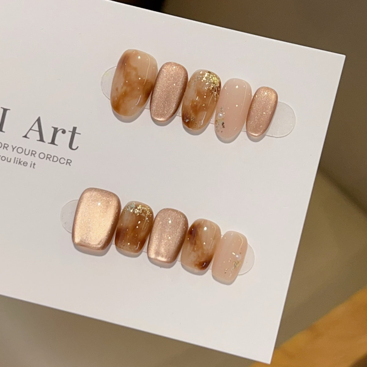 [Chocolate Sauce] Amber Blended Gold Foil Brown Cat's Eye Handmade Nail Art 583 Models with Box Toolkit